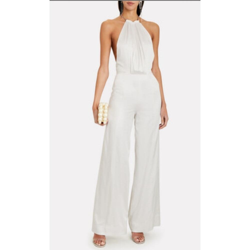 Retrofete Kennedy Jumpsuit Silk White Size XS Open Back Halter Sleeveless